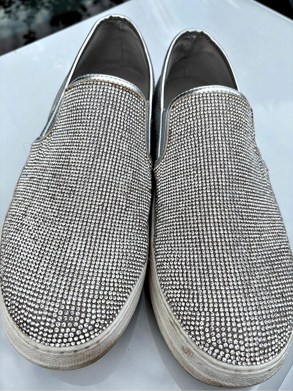 Madden Girl Rhinestone Slip-On Sneakers in Silver